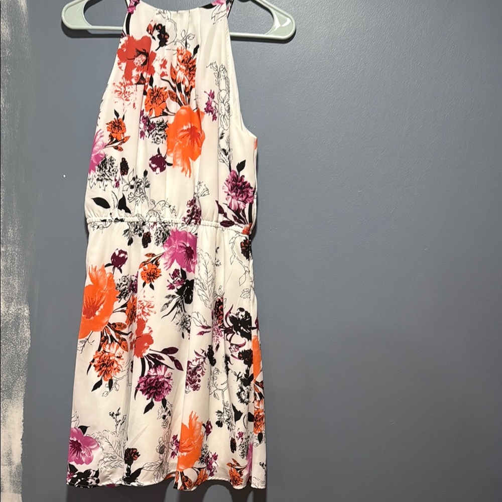 LOFT Floral Halter Dress - White, Pink, Orange - Picture 2 of 3